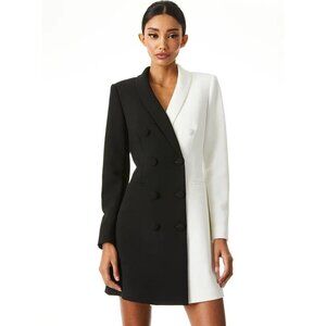 ALICE + OLIVIA Women's Kyrie Combo Tuxedo Dress Size 2 In Black/Off White